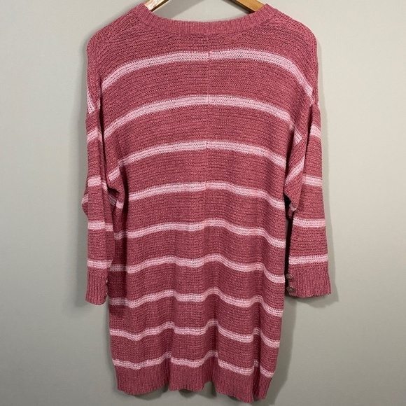 Lily Morgan Pink Striped Women's Oversized V-neck‎ Tunic Sweater Size 1x - Picture 4 of 10